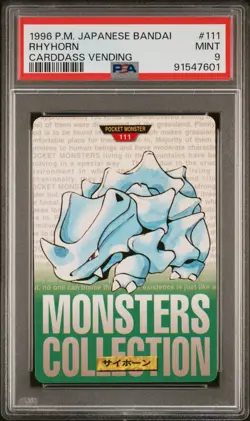 1996 Pokemon Japanese Bandai Carddass Vending Green Rhyhorn #111 PSA 9 Mint - Image 1