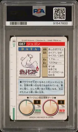 1996 Pokemon Japanese Bandai Carddass Vending Red Dewgong #87 PSA 9 Mint - Image 2
