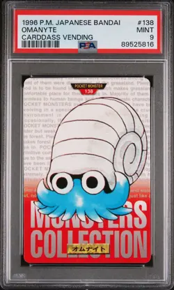 1996 Pokemon Japanese Bandai Carddass Vending Red Omanyte #138 PSA 9 Mint - Image 1