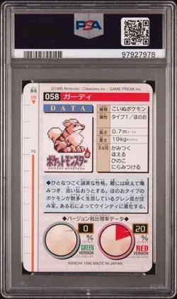 1996 Pokemon Japanese Bandai Carddass Vending #58 Growlithe PSA 9 MINT Green - Image 2