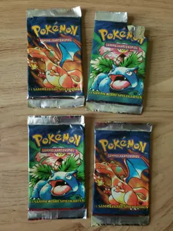 1st Edition German Base Set Booster Pack Wrapper Pokemon Charizard Lot of 4 - Image 1