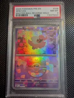 2025 Pokemon Prismatic Evolutions Spritzee #038 MASTER BALL PSA 8 🚀🚀 - Image 1