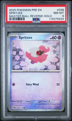 2025 Pokemon Prismatic Evolutions Spritzee #038 MASTER BALL PSA 8 🚀🚀 - Image 3