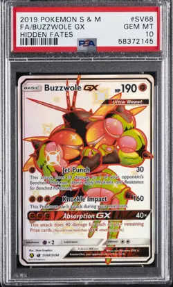 2019 POKEMON SUN & MOON HIDDEN FATES #SV68 FULL ART/BUZZWOLE GX PSA 10 - Image 1