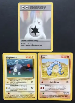 3 X Base Set 4TH PRINT UK 1999-2000 Pokemon Card Onix Magnemite Double Colorless - Image 1