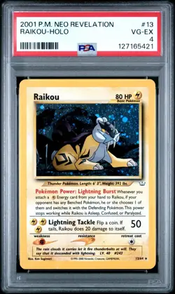 2001 Pokemon Neo Revelation Raikou Holo Card #13 VG-EX PSA 4 - Image 1