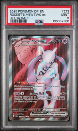 2025 POKEMON DRI EN-DESTINED RIVALS #213 ROCKET'S MEWTWO ex ULTRA RARE PSA 9 MT - Image 1