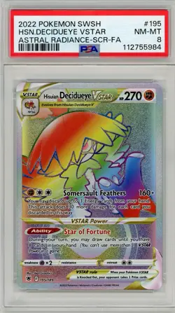 2022 Pokemon Sword & Shield Astral Radiance Hisuian Decidueye VSTAR #195 PSA 8 - Image 1