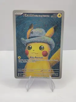 Pikachu Van Gogh Pika Portrait Gray Hat Custom Fan Art Paper Card for Display - Image 1