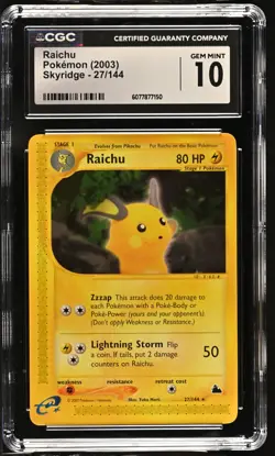 CGC 10 GEM MINT Raichu 2003 Skyridge 27/144 Pokemon Card - Image 1