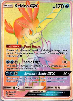 2019 Pokemon Keldeo GX 240/236 Unified Minds Rainbow Secret Rare Holo - Image 1