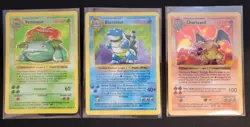 1999 Pokemon Base Set Shadowless Charizard (DMG) Blastoise (MP) Venusaur (MP) - Image 1