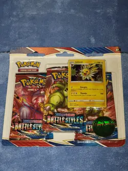 POKEMON TCG Sword & Shield Battle Styles Booster 3 Pack!!! Jolteon & Coin!!! - Image 1