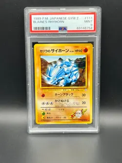 Pokemon PSA 9 MINT JAPANESE Blaine's Rhyhorn No 111 Gym Challenge 1999 S#6754 - Image 1
