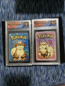 Growlithe Arcanine 2000 Pokemon Vending Prism Holo Sticker Card DSG 8.5 9 - Image 1