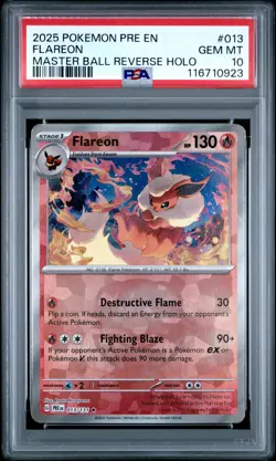 2025 POKEMON PRE EN-PRISMATIC EVOLUTIONS MASTER BALL REVERSE HOLO FLAREON PSA 10 - Image 1