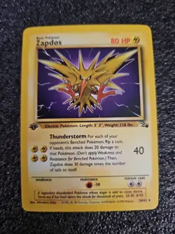 ZAPDOS 1999 Fossil 1st Edition NON-HOLO Pokemon Card #30/62 - Image 1