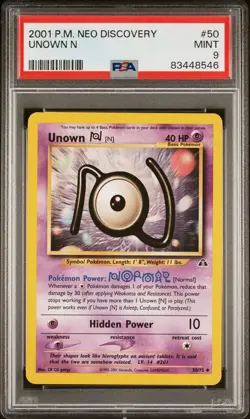 2001 Pokemon Unlimited Neo Discovery #50 Unown N PSA 9 Card MINT Trusted Seller! - Image 1