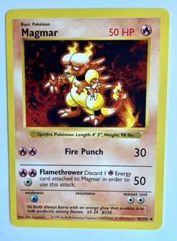 Pokemon Card 1999 Base Set Magmar Shadowless 36/102 NM-M - Image 1