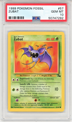 1999 Pokemon Fossil Zubat GEM MT - PSA 10 - #57 Pokemon Trading Card Genuine - Image 1