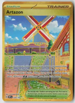Pokemon TCG Artazon Holo Gold Full Art Card 229/197 Obsidian Flames Secret Rare - Image 1