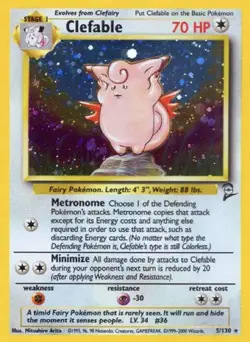 Clefable 5/130 Pokemon Base Set 2 Holo Rare Lightly Played (LP) - Image 1