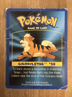 Pokemon Nintendo Kelloggs Tip Card 1999 Growlithe # 58 DMG - Image 1