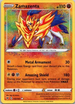 Zamazenta 102/185 SWSH Vivid Voltage Amazing Rare Pokemon Card - NM - Image 1