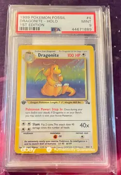 Pokemon PSA 9 1st Edition Fossil Dragonite Holo Rare (4/62) MINT - Image 1