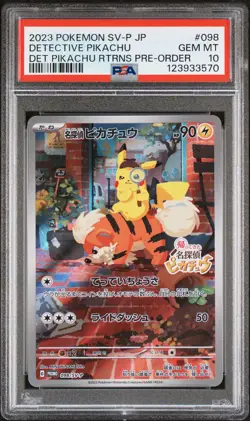 2023 POKEMON JPN SV-P PROMO #098 DETECTIVE PIKACHU PSA 10 - Image 1