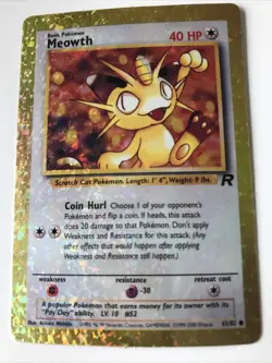 Pokemon Vending STICKER unused 1999 HOLO 62/82 Meowth vintage 90s team ROCKET - Image 1