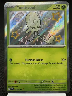 Toedscool 105/091 - Shiny Holo Rare - Paldean Fates Pokemon Card MINT - Image 1