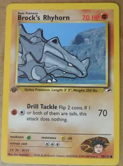 Brock's Rhyhorn 70/132 1st Edition Common Non-Holo Gym Heroes Pokemon LP - Image 1