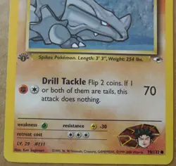 Brock's Rhyhorn 70/132 1st Edition Common Non-Holo Gym Heroes Pokemon LP - Image 3