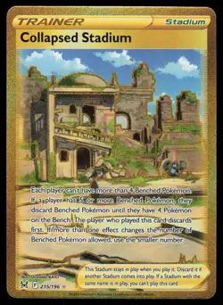 Collapsed Stadium 215/196 Gold Secret Rare Pokemon Lost Origin NM - Image 1