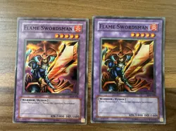 Yugioh Flame Swordsman LOB-003 Super Rare Holo 2002 Original Print x2 EX/MP - Image 1