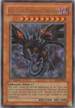 1996 TCG 1st Edition RED-EYES DARKNESS DRAGON HOLO RARE #SD1-EN001 - Image 1