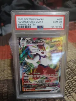 2021 POKEMON SWORD & SHIELD SHINING FATES #019 FULL ART/CINDERACE VMAX PSA 10 - Image 1