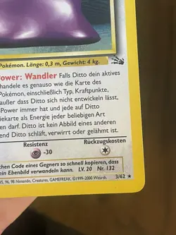 Ditto Pokemon Card TCG German Fossil Holo 03/62 Rare MP + / LP - - Image 4