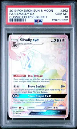 PSA 10 2019 POKEMON SUN & MOON COSMIC ECLIPSE SECRET #262 FULL ART/SILVALLY GX - Image 2