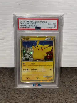 PSA 10 GEM MINT Pikachu HOLO WORLD COLLECTION PROMO 2010 Pokemon Card ITALIAN - Image 1