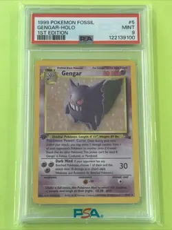 Pokemon Gengar 5/62 1st Edition Fossil Holo PSA 9 Fresh Grade - Image 1