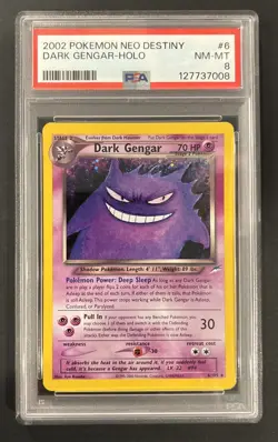 Pokemon TCG Dark Gengar Neo Destiny Holo Rare Card 6/105 PSA 8 NM-MT - Image 1