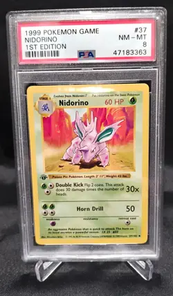 Base Set 1st Edition NIDORINO #37/102 PSA 8 1999 Pokemon Card Game - Image 1