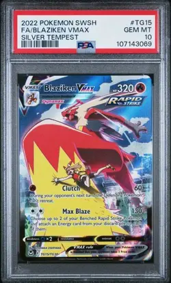 2022 POKEMON SWORD & SHIELD SILVER TEMPEST #TG15 FULL ART/BLAZIKEN VMAX PSA 10 - Image 1