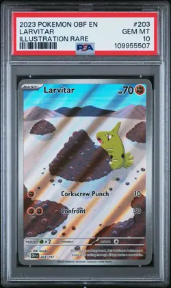 2023 POKEMON OBF EN-OBSIDIAN FLAMES ILLUSTRATION RARE #203 LARVITAR PSA 10 - Image 1