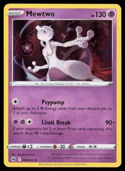Mewtwo 059/159 Holo Rare Pokemon 2023 Crown Zenith NM - Image 1