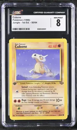 CGC 8 NM/MINT - CUBONE 50/64 - JUNGLE 1st EDITION - 1999 Pokemon - Image 1