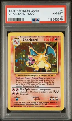 1999 Pokemon TCG Charizard Holo Rare Card Base Set 4/102 PSA 8 NM-MT Vintage - Image 1
