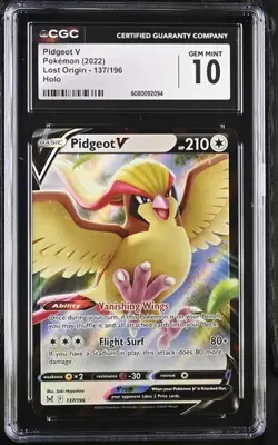 ??? CGC 10 Pidgeot V 137/196 Swsh11 Lost Origin Holo Pokemon Card English - Image 1